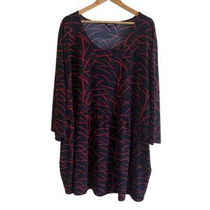 Ulla Popken Tunic Women's Size 36/38 Black Geometric Pockets Stretch Round Neck